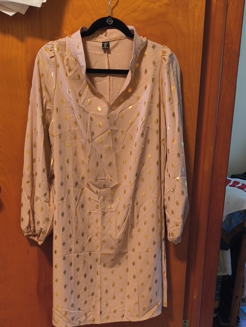 SHEIN Blush Pink Long-Sleeve Tunic Dress with Gold Foil Dots